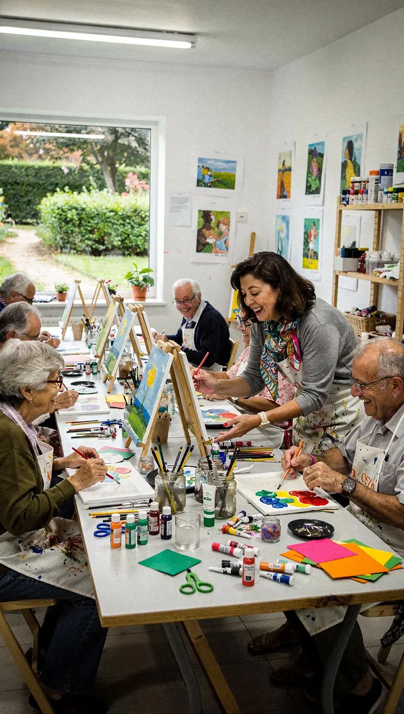 Older adults engaging in group activities and dance.