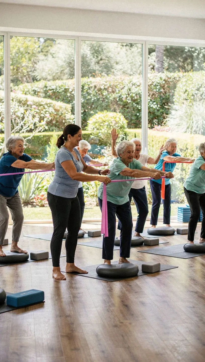 Seniors practicing mindfulness in a calming environment