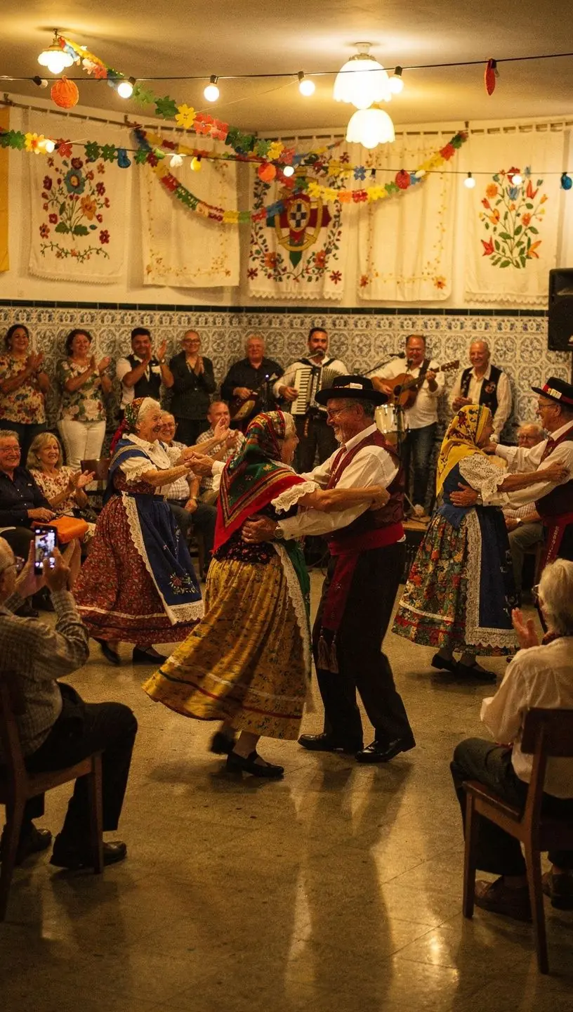 Elderly participants engaged in social dance activities.